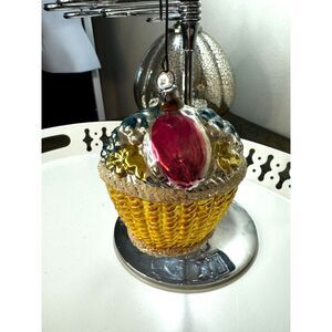 Large vintage Christmas ornament flower basket West Germany